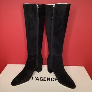 - L’AGENCE Eugenia Sz 6 Black Suede 2.36” Block Heel Boot Almond Toe 15.55…